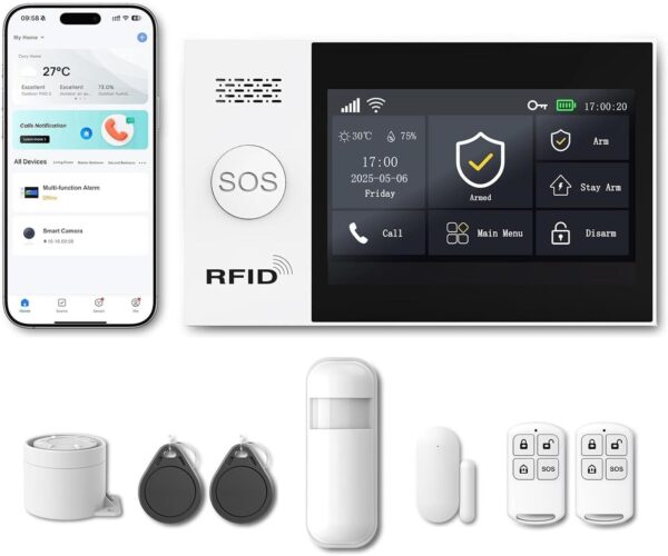WiFi Wireless Alarm System for Home Security - 24/7 Protection Smart Home Devices 4.3" Touch Screen, GSM/4G+WiFi, App Instant Alerts, No Monthly Fee, Alexa Compatible for Villa, Kids Safety (24 pcs) (Copy)